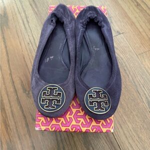 Tory Burch Purple Flats with Logo Accent